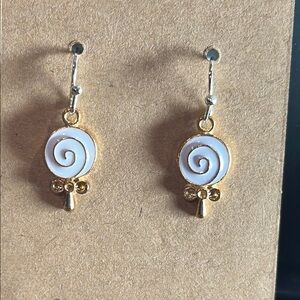 Lollipop Earrings 🍭 Hand Crafted Gold & White Adorable All ages